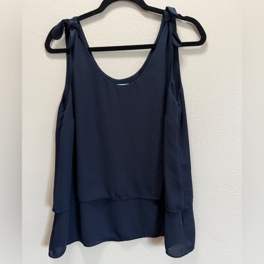 CeCe Sleeveless Blouse Shoulder Bow Chiffon Flowy Double Layer Tank Top Medium
